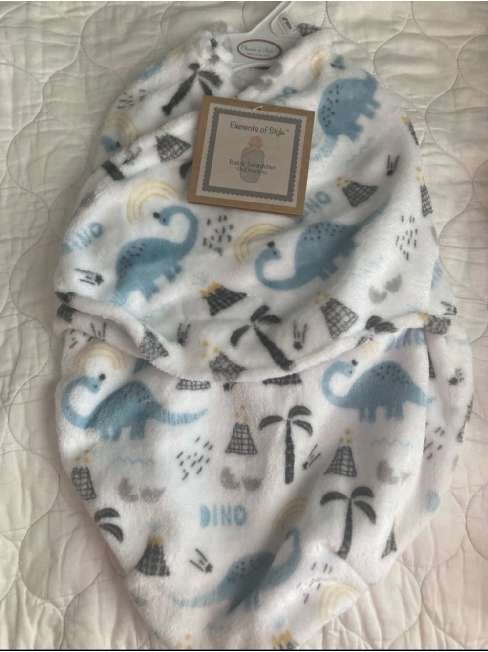 Dino Swaddle Blanket - Blue and White